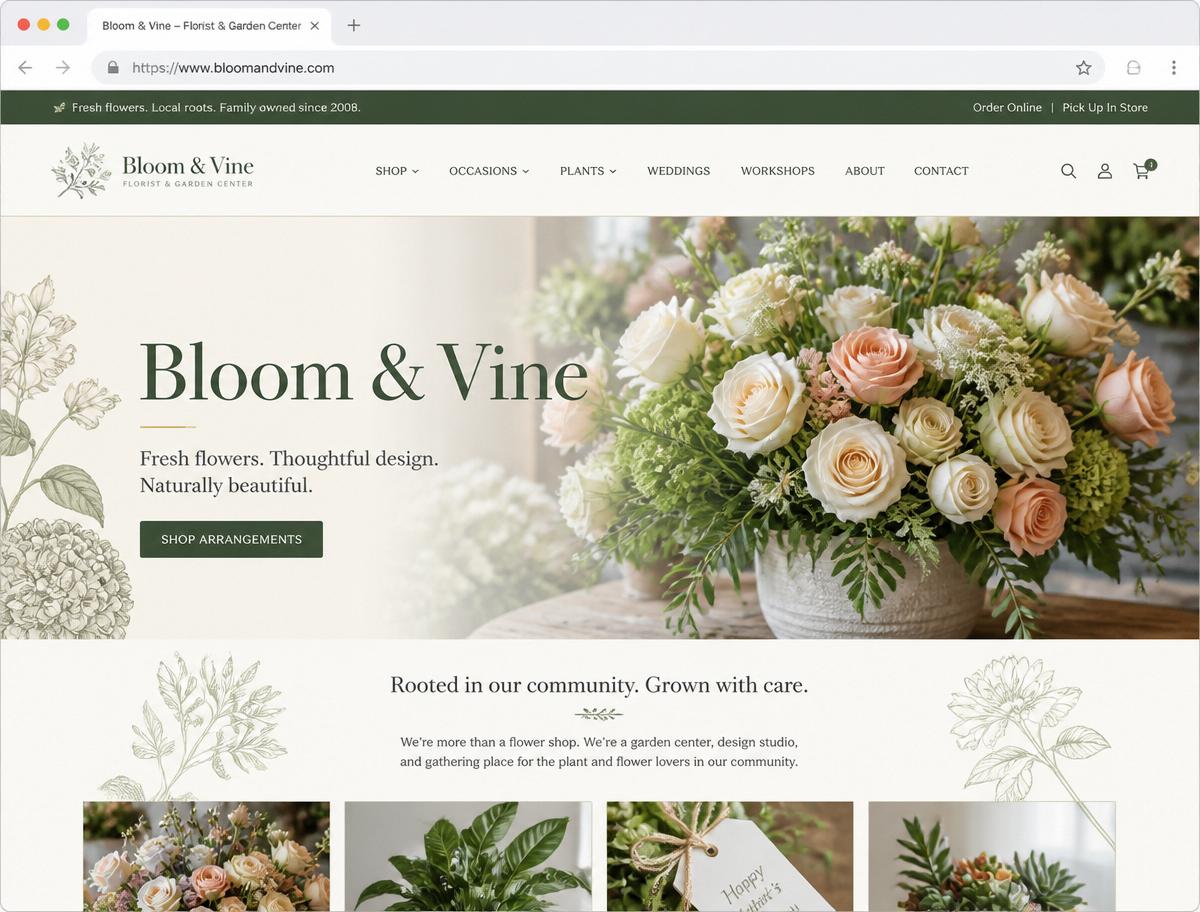 The Garden Collection homepage mockup